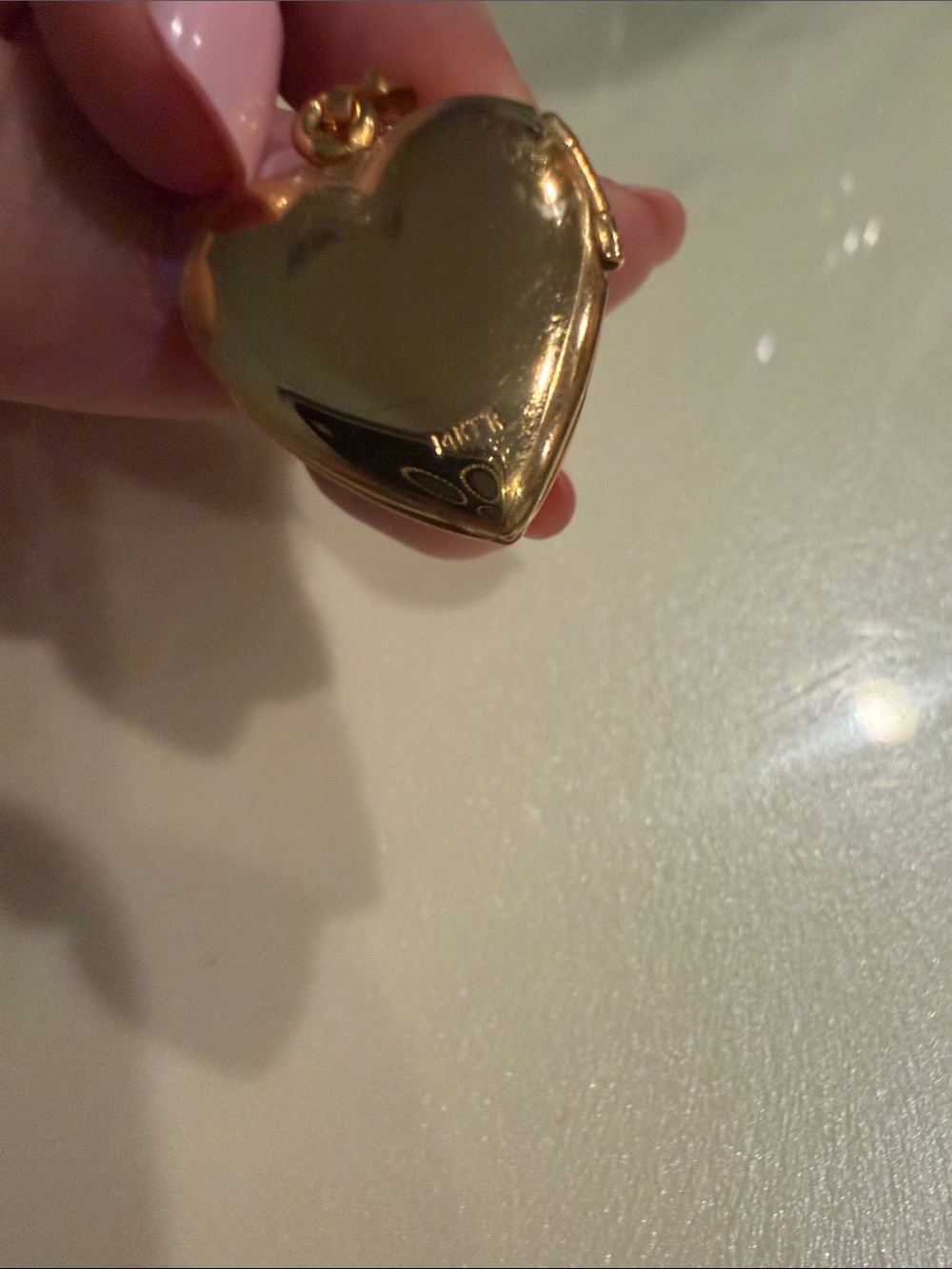 NWOT 14K Yellow Gold Heart Locket Necklace with Tiny Pink Rose Accent - Picture 4 of 8